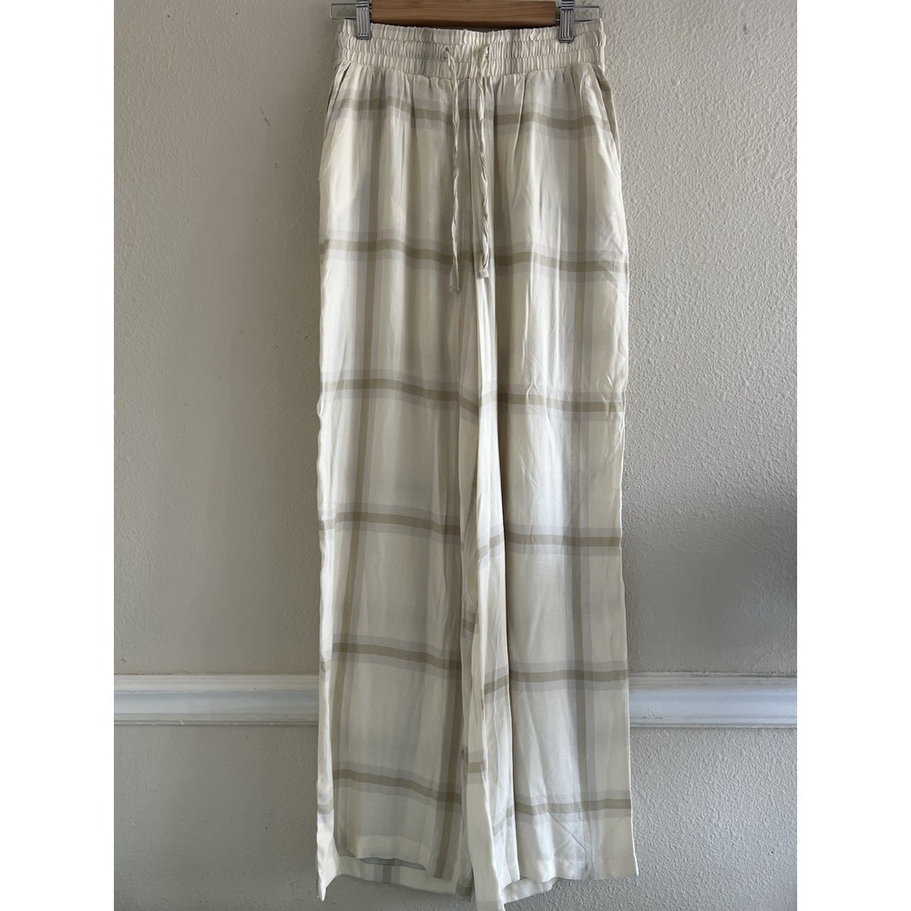 WeWoreWhat Ivory Plaid Pull On Wide Leg Pants Size Small Sheer Resortwear Modest
